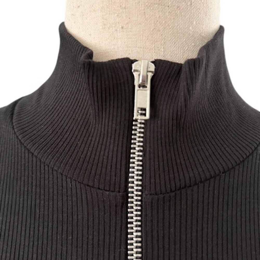 Zara Black Ribbed Quarter Zipper Front Turtleneck Long Sleeve Bodysuit Lrg NWOT - Picture 3 of 16